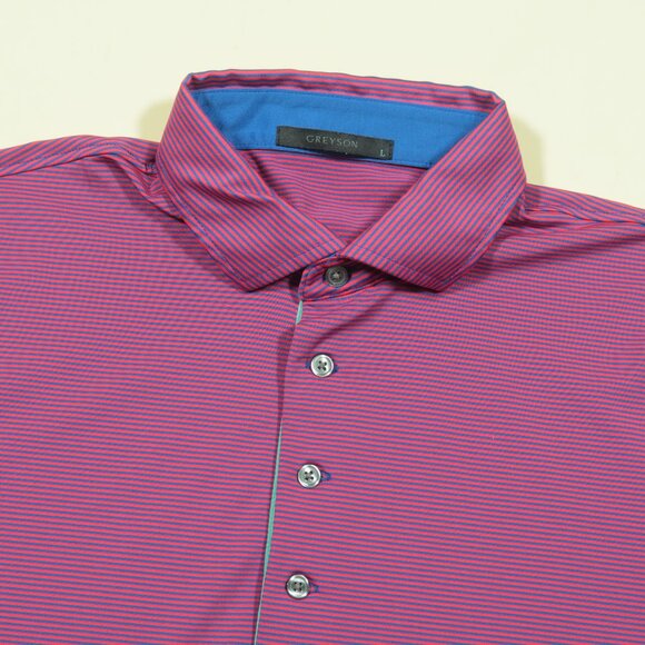 Greyson Other - Greyson Striped Jersey Golf Polo Shirt Mens L Red Blue Short Sleeve